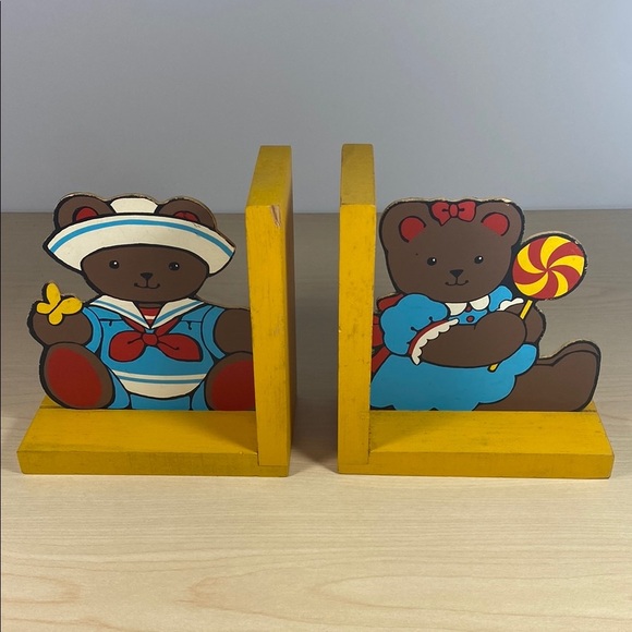 Vintage Yellow and Blue Stuffed Animal Bookends - Picture 1 of 7